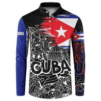 Cuba Flag Button Sweatshirt Black with Red White Blue Patriotic Graphics and Cultural Doodle Design - Wonder Print Shop