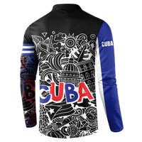 Cuba Flag Button Sweatshirt Black with Red White Blue Patriotic Graphics and Cultural Doodle Design - Wonder Print Shop