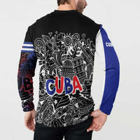 Cuba Flag Button Sweatshirt Black with Red White Blue Patriotic Graphics and Cultural Doodle Design - Wonder Print Shop