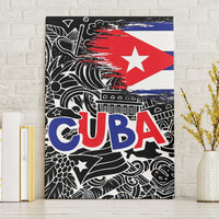Cuba Flag Canvas Wall Art Black with Red White Blue Patriotic Graphics and Cultural Doodle Design - Wonder Print Shop