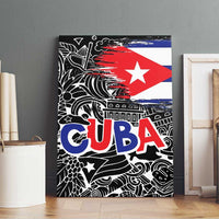 Cuba Flag Canvas Wall Art Black with Red White Blue Patriotic Graphics and Cultural Doodle Design - Wonder Print Shop