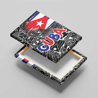 Cuba Flag Canvas Wall Art Black with Red White Blue Patriotic Graphics and Cultural Doodle Design - Wonder Print Shop