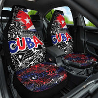 Cuba Flag Car Seat Cover Black with Red White Blue Patriotic Graphics and Cultural Doodle Design - Wonder Print Shop