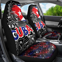 Cuba Flag Car Seat Cover Black with Red White Blue Patriotic Graphics and Cultural Doodle Design - Wonder Print Shop