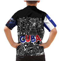 Cuba Flag Family Matching Mermaid Dress and Hawaiian Shirt Black with Red White Blue Patriotic Graphics and Cultural Doodle Design - Wonder Print Shop
