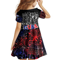 Cuba Flag Family Matching Off Shoulder Maxi Dress and Hawaiian Shirt Black with Red White Blue Patriotic Graphics and Cultural Doodle Design - Wonder Print Shop