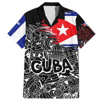 Cuba Flag Family Matching Off Shoulder Maxi Dress and Hawaiian Shirt Black with Red White Blue Patriotic Graphics and Cultural Doodle Design - Wonder Print Shop