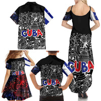 Cuba Flag Family Matching Summer Maxi Dress and Hawaiian Shirt Black with Red White Blue Patriotic Graphics and Cultural Doodle Design - Wonder Print Shop