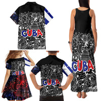Cuba Flag Family Matching Tank Maxi Dress and Hawaiian Shirt Black with Red White Blue Patriotic Graphics and Cultural Doodle Design - Wonder Print Shop
