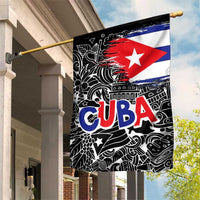 Cuba Flag Garden Flag Black with Red White Blue Patriotic Graphics and Cultural Doodle Design - Wonder Print Shop