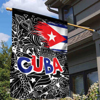 Cuba Flag Garden Flag Black with Red White Blue Patriotic Graphics and Cultural Doodle Design - Wonder Print Shop