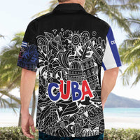 Cuba Flag Hawaiian Shirt Black with Red White Blue Patriotic Graphics and Cultural Doodle Design - Wonder Print Shop