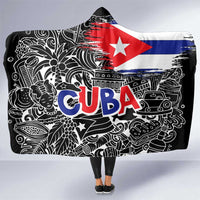 Cuba Flag Hooded Blanket Black with Red White Blue Patriotic Graphics and Cultural Doodle Design - Wonder Print Shop