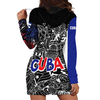Cuba Flag Hoodie Dress Black with Red White Blue Patriotic Graphics and Cultural Doodle Design - Wonder Print Shop