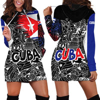Cuba Flag Hoodie Dress Black with Red White Blue Patriotic Graphics and Cultural Doodle Design - Wonder Print Shop