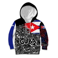 Cuba Flag Kid Hoodie Black with Red White Blue Patriotic Graphics and Cultural Doodle Design - Wonder Print Shop