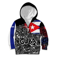 Cuba Flag Kid Hoodie Black with Red White Blue Patriotic Graphics and Cultural Doodle Design - Wonder Print Shop