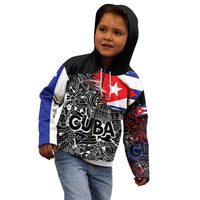 Cuba Flag Kid Hoodie Black with Red White Blue Patriotic Graphics and Cultural Doodle Design - Wonder Print Shop