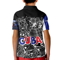 Cuba Flag Kid Polo Shirt Black with Red White Blue Patriotic Graphics and Cultural Doodle Design - Wonder Print Shop
