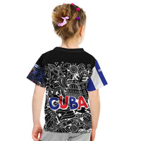 Cuba Flag Kid T Shirt Black with Red White Blue Patriotic Graphics and Cultural Doodle Design - Wonder Print Shop