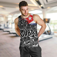 Cuba Flag Men Tank Top Black with Red White Blue Patriotic Graphics and Cultural Doodle Design - Wonder Print Shop