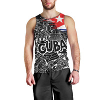 Cuba Flag Men Tank Top Black with Red White Blue Patriotic Graphics and Cultural Doodle Design - Wonder Print Shop
