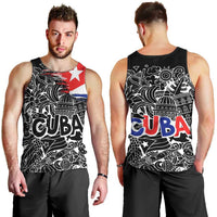 Cuba Flag Men Tank Top Black with Red White Blue Patriotic Graphics and Cultural Doodle Design - Wonder Print Shop