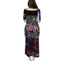 Cuba Flag Puletasi Black with Red White Blue Patriotic Graphics and Cultural Doodle Design - Wonder Print Shop