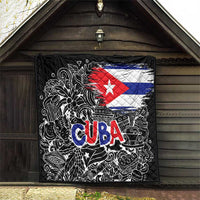 Cuba Flag Quilt Black with Red White Blue Patriotic Graphics and Cultural Doodle Design - Wonder Print Shop