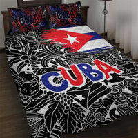 Cuba Flag Quilt Bed Set Black with Red White Blue Patriotic Graphics and Cultural Doodle Design - Wonder Print Shop