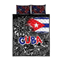 Cuba Flag Quilt Bed Set Black with Red White Blue Patriotic Graphics and Cultural Doodle Design - Wonder Print Shop