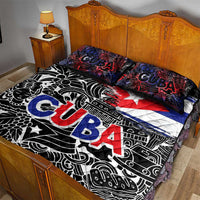 Cuba Flag Quilt Bed Set Black with Red White Blue Patriotic Graphics and Cultural Doodle Design - Wonder Print Shop