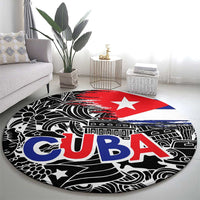 Cuba Flag Round Carpet Black with Red White Blue Patriotic Graphics and Cultural Doodle Design - Wonder Print Shop