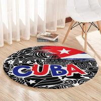 Cuba Flag Round Carpet Black with Red White Blue Patriotic Graphics and Cultural Doodle Design - Wonder Print Shop
