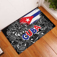 Cuba Flag Rubber Doormat Black with Red White Blue Patriotic Graphics and Cultural Doodle Design - Wonder Print Shop