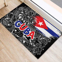 Cuba Flag Rubber Doormat Black with Red White Blue Patriotic Graphics and Cultural Doodle Design - Wonder Print Shop