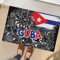 Cuba Flag Rubber Doormat Black with Red White Blue Patriotic Graphics and Cultural Doodle Design - Wonder Print Shop