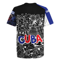 Cuba Flag Rugby Jersey Black with Red White Blue Patriotic Graphics and Cultural Doodle Design - Wonder Print Shop