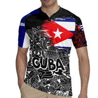 Cuba Flag Rugby Jersey Black with Red White Blue Patriotic Graphics and Cultural Doodle Design - Wonder Print Shop