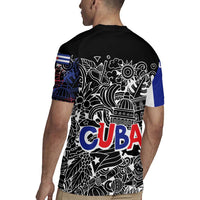 Cuba Flag Rugby Jersey Black with Red White Blue Patriotic Graphics and Cultural Doodle Design - Wonder Print Shop