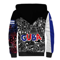 Cuba Flag Sherpa Hoodie Black with Red White Blue Patriotic Graphics and Cultural Doodle Design - Wonder Print Shop
