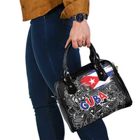Cuba Flag Shoulder Handbag Black with Red White Blue Patriotic Graphics and Cultural Doodle Design - Wonder Print Shop