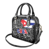 Cuba Flag Shoulder Handbag Black with Red White Blue Patriotic Graphics and Cultural Doodle Design - Wonder Print Shop