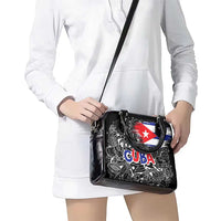 Cuba Flag Shoulder Handbag Black with Red White Blue Patriotic Graphics and Cultural Doodle Design - Wonder Print Shop