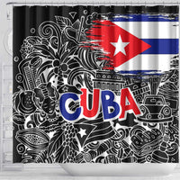 Cuba Flag Shower Curtain Black with Red White Blue Patriotic Graphics and Cultural Doodle Design - Wonder Print Shop