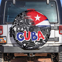 Cuba Flag Spare Tire Cover Black with Red White Blue Patriotic Graphics and Cultural Doodle Design - Wonder Print Shop