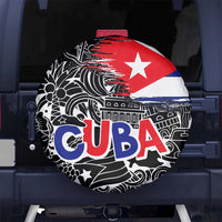 Cuba Flag Spare Tire Cover Black with Red White Blue Patriotic Graphics and Cultural Doodle Design - Wonder Print Shop