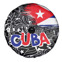Cuba Flag Spare Tire Cover Black with Red White Blue Patriotic Graphics and Cultural Doodle Design - Wonder Print Shop