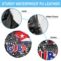 Cuba Flag Spare Tire Cover Black with Red White Blue Patriotic Graphics and Cultural Doodle Design - Wonder Print Shop