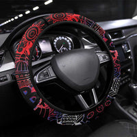 Cuba Flag Steering Wheel Cover Black with Red White Blue Patriotic Graphics and Cultural Doodle Design - Wonder Print Shop
